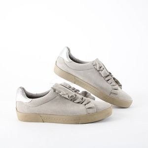 Joie Sz 39 Gray Silver Ruffle Leather Inner Suede Outer Slip On Sneakers